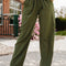 Green Drawstring Elastic Waist Pockets Long Straight Legs Pants