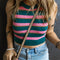 Pink Stripe Sleeveless Knit Cropped Sweater Top