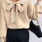 Apricot Lantern Sleeve V Neck Knot Back Sweater