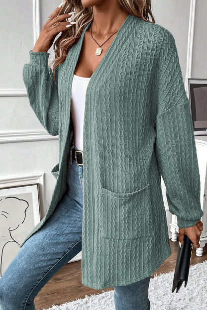 Canton Textured Knit Side Pockets Open Front Cardigan