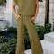 Sage Green Quilted Short Sleeve Wide Leg Pants Set