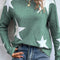 Green Star Pattern Drop Shoulder Sweater