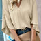 Parchment Solid V Neck Wide Sleeve Crinkled Blouse