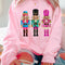 Pink Cute Nutcracker Printed Drop Shoulder Christmas Sweatshirt