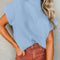 Beau Blue Patch Pocket Ribbed Knit Short Sleeve Sweater