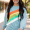 Beau Blue Rainbow Colorblock Striped Pullover Sweatshirt