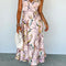 Apricot Tropical Print Spaghetti Straps Cupped Dress