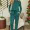 Green Christmas Candy Cane Printed Top and Pants Lounge Set