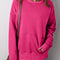 Rose Red Drop Shoulder Crisscross Stitching Pocketed Loose Sweatshirt