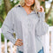 Smocked Cuffed Striped Boyfriend Shirt with Pocket