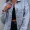 Sky Blue Stripe Washed Oversize Pocketed Denim Jacket