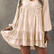 Apricot Tiered Ruffled Puff Sleeve Loose Fit Mini Dress