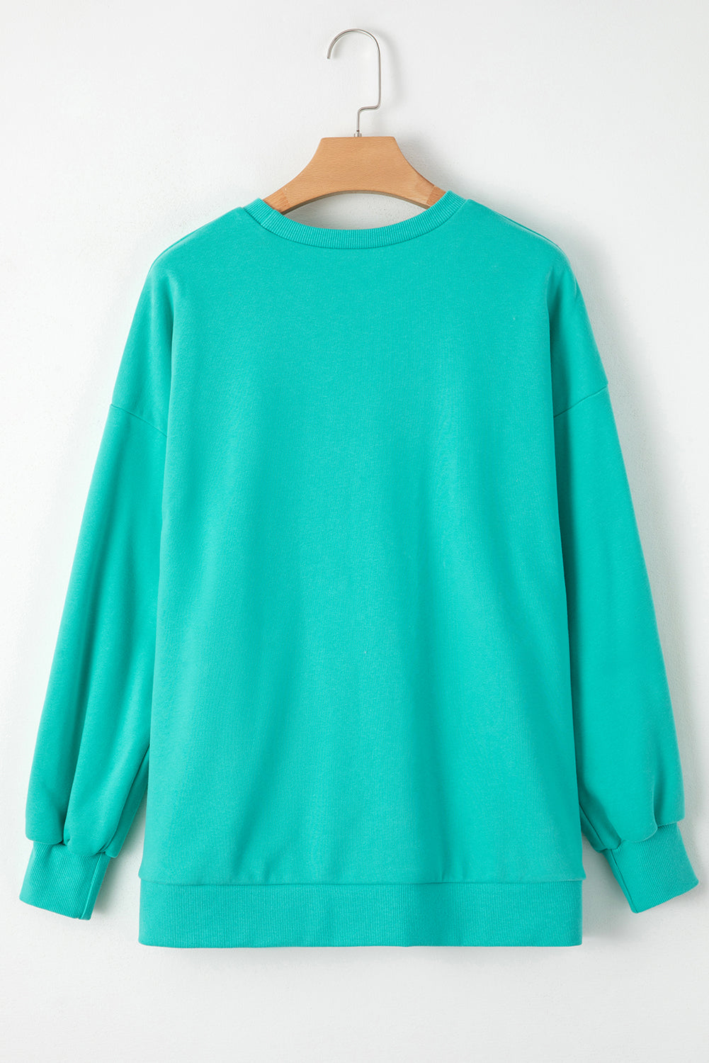 Sea Green Solid Fleece Lined Drop Shoulder High Low Sweatshirt