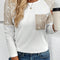 White Sequin Patch Chest Pocket Raglan Sleeve Top