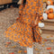 Orange Western Geometric Print Tiered Frilled Loose Fit Midi Dress