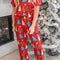 Red Christmas Tree Print V Neck Tee and Pants Lounge Set