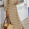 Apricot Striped Casual Slit Long Dress