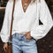 White Eyelet Embroidered V Neck Puff Sleeve Blouse