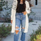 Beige Flower Embroidered Drop Shoulder Open Front Duster Cardigan