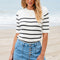 White Stripe Striped Half Sleeve Knitted Tee