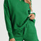 Green Textured Long Sleeve Top and Drawstring Shorts Set