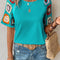 Turquoise Floral Crochet Short Sleeve Top