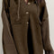 Dark Brown Button Up Contrast Knitted Sleeves Hooded Jacket