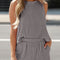 Medium Grey Corded Sleeveless Top and Pocketed Shorts Set