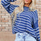 Sky Blue Stripe Drop Shoulder Casual Sweater