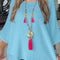 Aruba Blue Crinkled Bracelet Sleeve Flowy Blouse