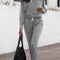 Gray Drawstring Hoodie and High Waist Pants Lounge Set