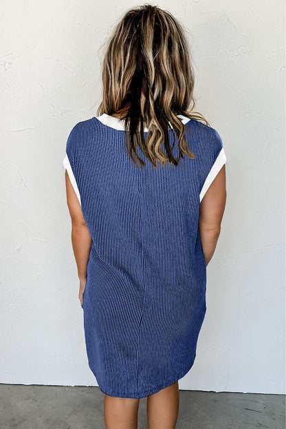 Sail Blue Rib Textured Cap Sleeve T-Shirt Dress