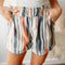 Stripe Vintage Washed Elastic Frill Waist Casual Shorts