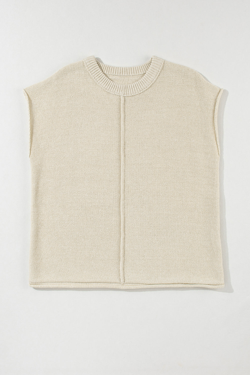 Oatmeal Solid Color Cap Sleeve Knitted Sweater