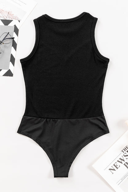 Black Mesh Patchwork Sleeveless Bodysuit