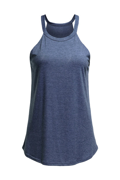 Blue Solid Color Crew Neck Tank Top