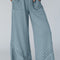 Dusk Blue Lace Crochet Patched Lace-up High Waist Wide Leg Pants