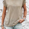 Smoke Gray Button Detail Batwing Sleeve Casual Tee