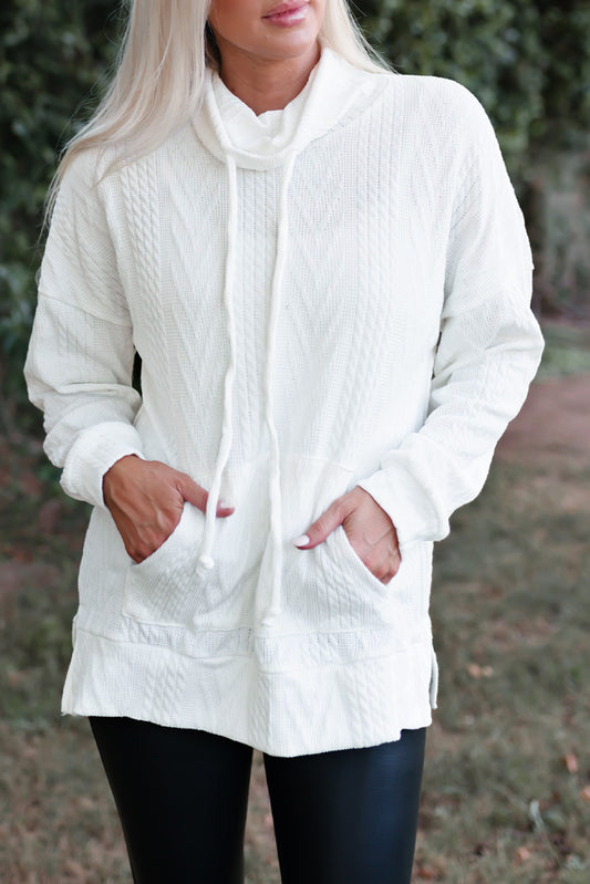 White Cowl Neck Textured Sweatshirt