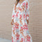 Tropical Plant Print Long Sleeve Wrap V-Neck Slit Maxi Dress