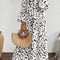 White Leopard Print Notch V Neck Loose Fit Maxi Dress