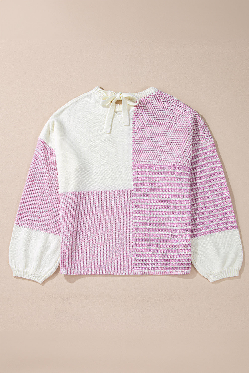 Bonbon Neutral Colorblock Tie Back Sweater