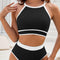 Black Contrast Trim Crisscross Back High Waisted Bikini