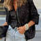 Black Sequin Zip up Round Neck Long Sleeve Jacket