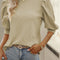 Apricot Vintage Textured Puff Sleeve Mock Neck Top