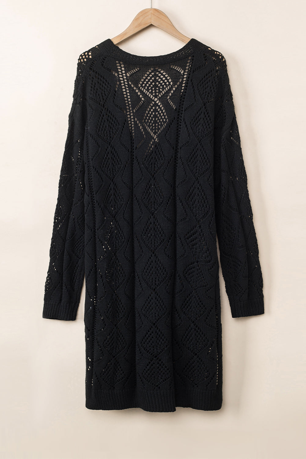 Black Hollow-out Openwork Knit Cardigan