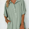 Spinach Green Half Button Collared Loose Romper