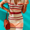 Apricot Striped Ribbed Knit V Neck Bodycon Mini Dress