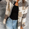 Khaki Plaid Color Block Buttoned Long Sleeve Jacket with Pocket