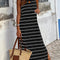 Black Stripe Print Open Back Sleeveless Maxi Dress with Slits